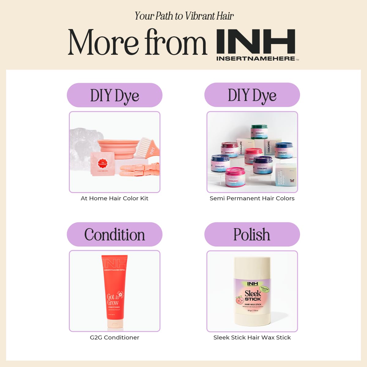 INH Semi Permanent Hair Color | Color Depositing Conditioner | Amethyst Dark Purple Hair Dye | No Bleach No Peroxide Temporary Tint for Women, Men | Vegan, Ammonia Free, Sulfate Free, Ready to Use 6oz