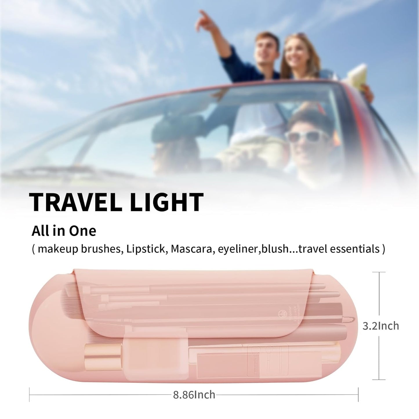 Silicone Makeup Brush Holder Travel Cosmetic Bag:Soft Portable Cosmetic Face Brushes Holder with Upgrade Anti-Fall Out Magnetic Closure, Large Travel Makeup Brush Case - Pink Sand