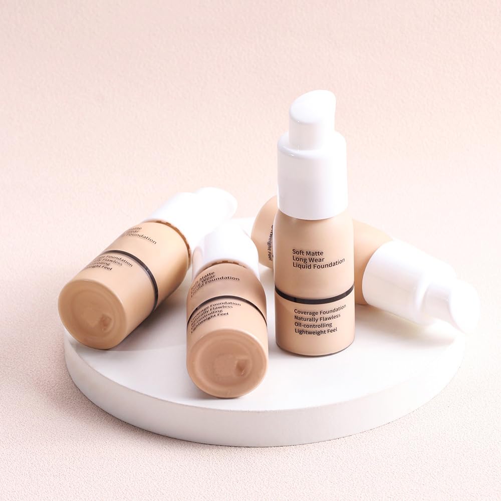 2Pcs Matte Liquid Full Coverage Foundation, Flawless Soft Matte 24HR Oil Control Full Coverage Foundation Makeup for Women, Long-Lasting Waterproof Full Coverage, 02# Warm Peach (02+02, Pack of 2)