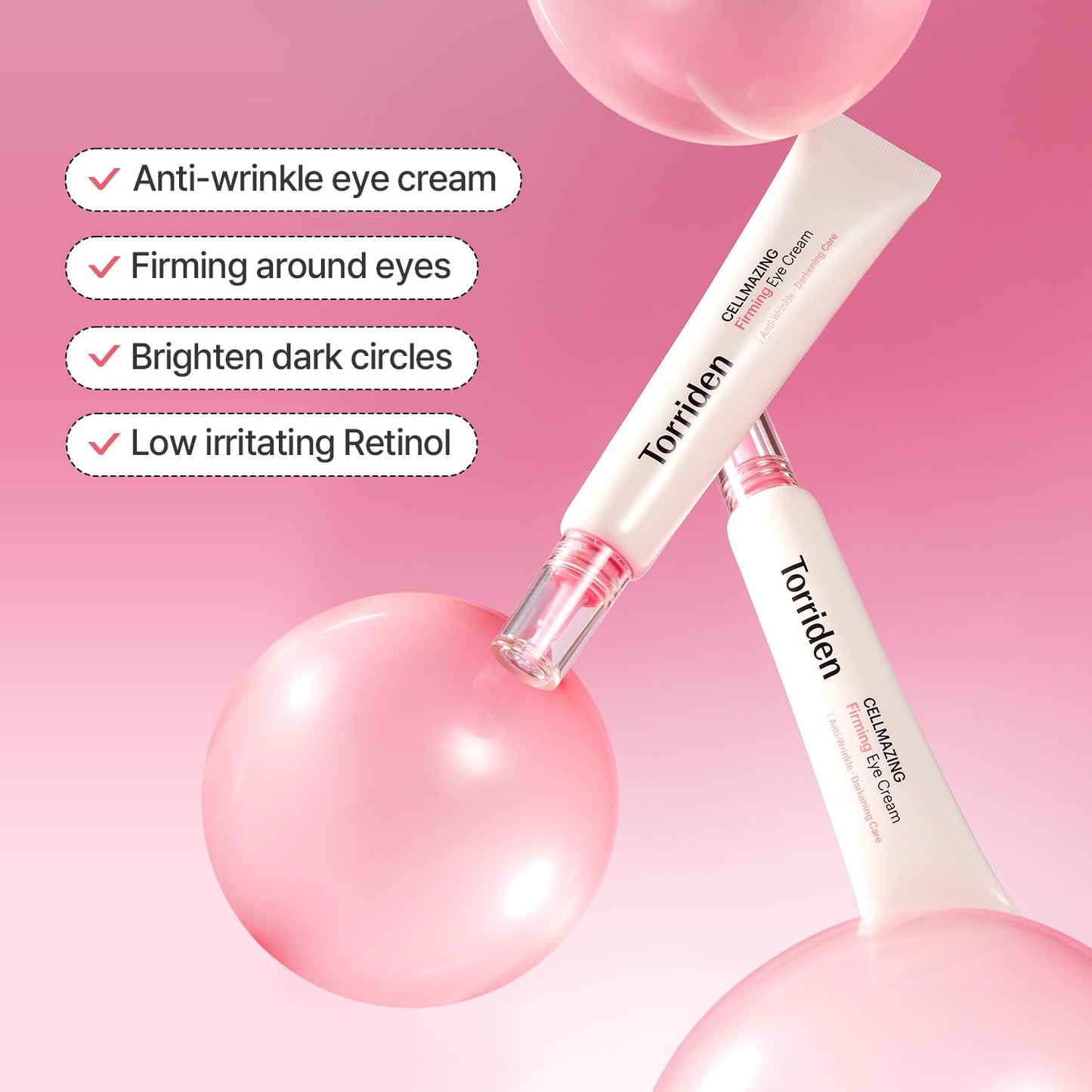 Torriden CELLMAZING Low Molecular Collagen Firming Eye Cream with an Eye Massager | Anti-Wrinkle, Dull, Dark Circles Care with 5D Collagen Complex and 4R Pure Retinol | 1.01 fl.oz