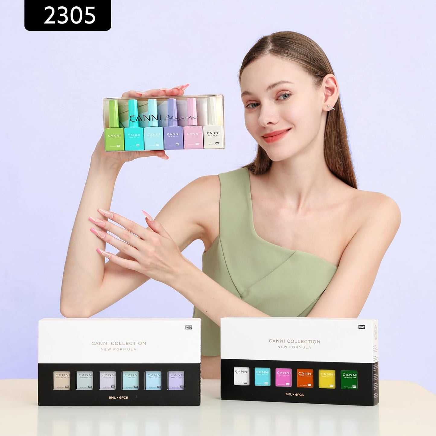 CANNI 6Pcs 9ml Hema-Free Gel Nail Polish Set- Green Blue Purple Pink Milky White Colors Gel Polish Kit, Soak Off LED Nail Gel Manicure Kit DIY at Home Salon Gifts for Women Girls
