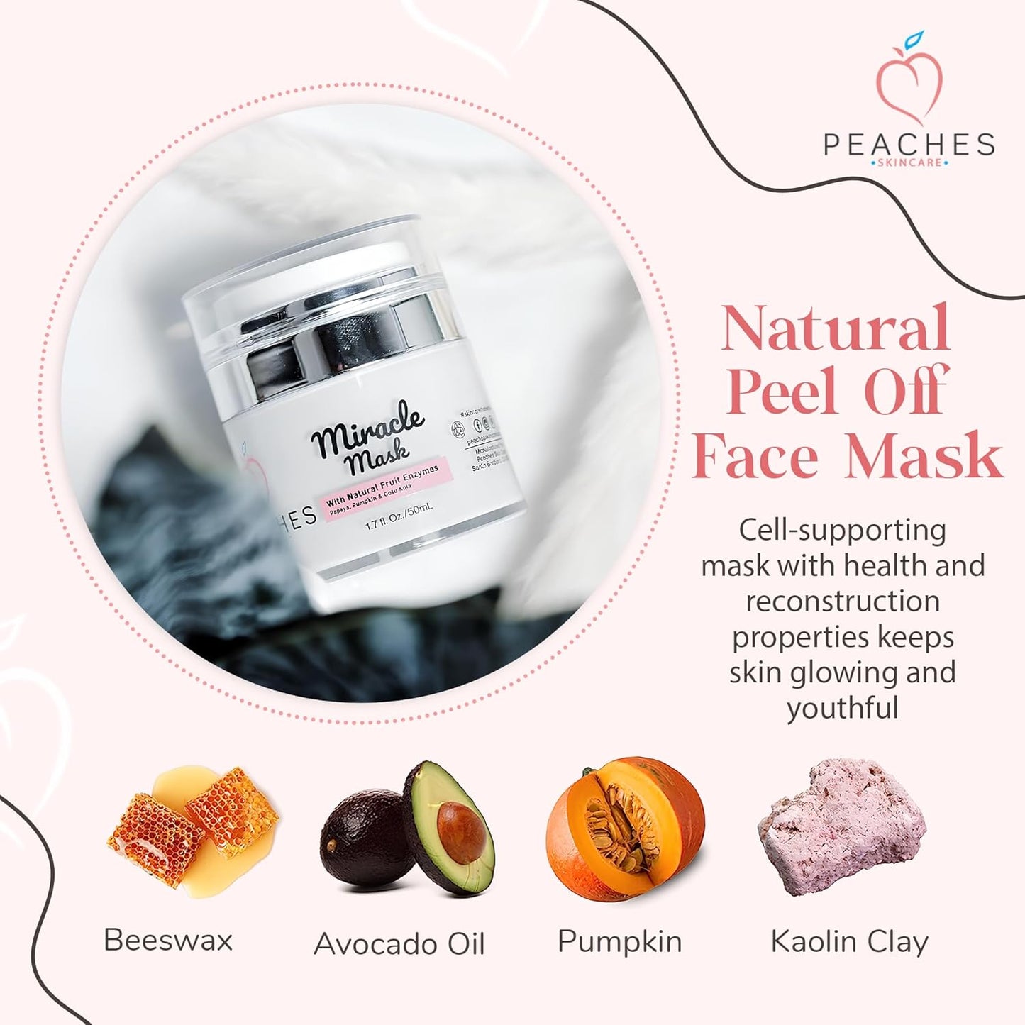 Hydrating Face Mask with Beeswax, Avocado Oil, Pumpkin, and More – Gently Removes Dead Skin Cells – Miracle Mask (1.7 oz)