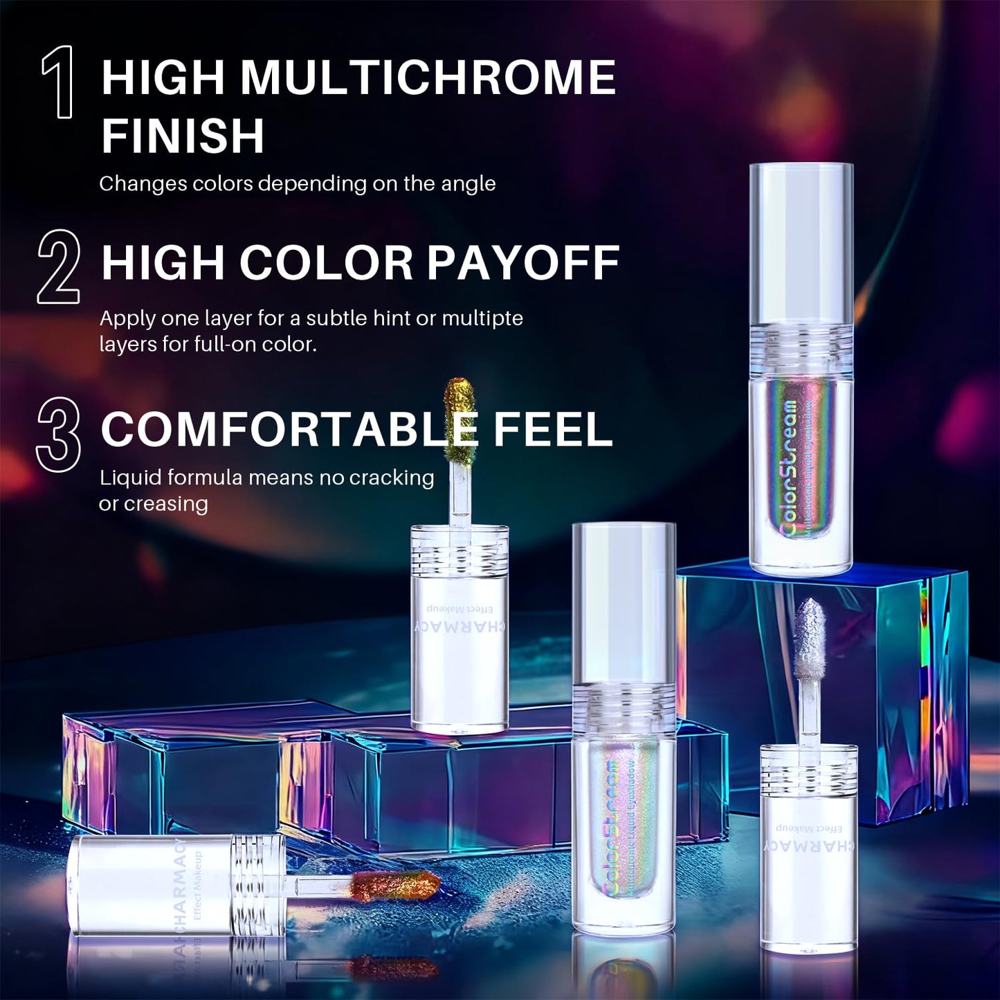 CHARMACY Liquid Duochrome Eyeshadow, Multi-Dimensional Eye Looks, Long Lasting Glitter Eye Shadow Sets Metallic Pigments, Quick Drying, Sparkling Shiny Eye Makeup for Beginners, 1.6g (#11)