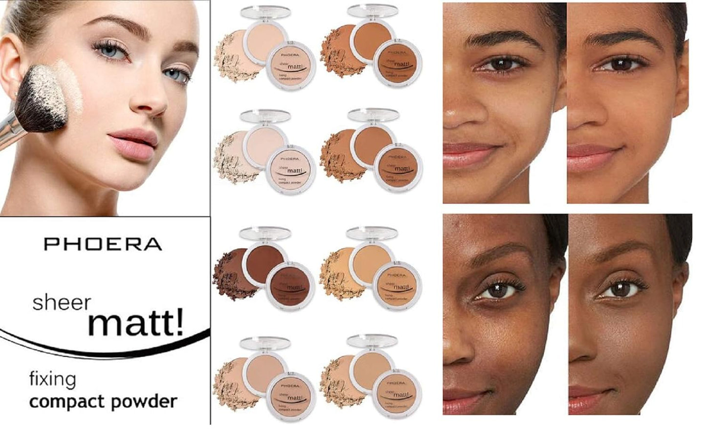 AQUAPURITY - PHOERA Sheer Matte Fixing Powder Makeup Base Fixer Setting Powder Foundation Fixing Compact Pressed Powder Long Lasting Make Up Fixer Skin Vitamin E Beauty Blender (205 Golden Beige…)