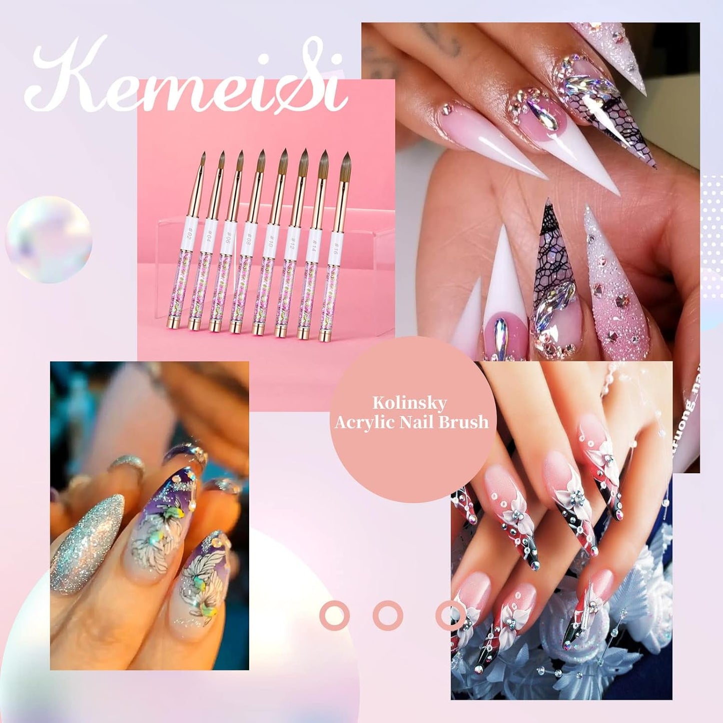 Acrylic Nail Brush Size 16,KEMEISI 100% Pure Kolinsky Nail Art Brushes Sturdy Handle Oval Shaped Acrylic Powder Nail Design Tools for Professional Manicure DIY Home Salon (White)