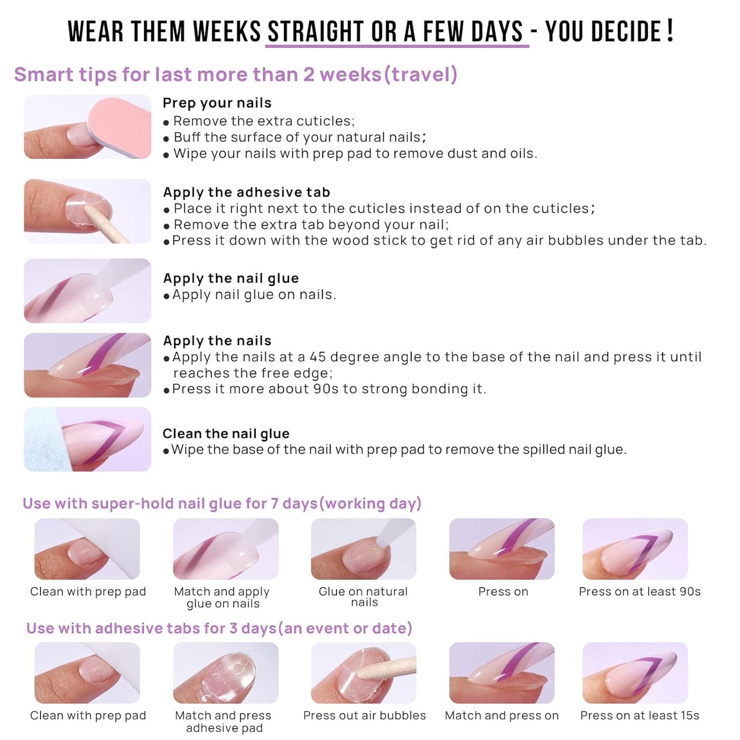 BTArtbox Press on Nails Short - French Tip Press On Nails Square, Silver Glue On Nails, Long Lasting & Natural Stick On Nails in 16 Sizes - 30 Fake Nails Kit, Rock Star
