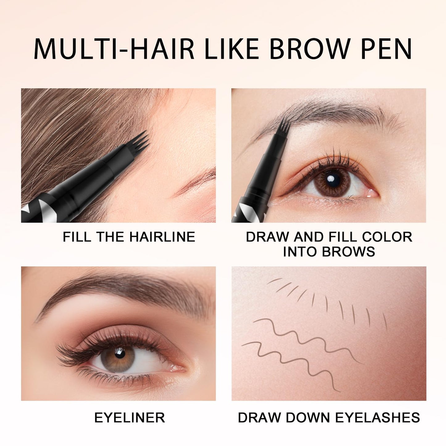 LAVONE Eyebrow Pen,2-IN-1 Dual-ended Waterproof Eyebrow Pencil,with 4 Tip Microblading Eyebrow Pen and Ultra-Precise Brow Pencil,Dual-ended Eyebrow Brush, for Natural Looking-Dark Brown