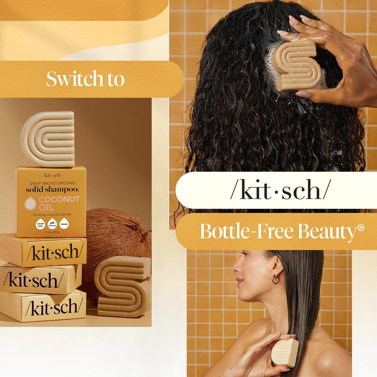 Kitsch Coconut Oil Shampoo and Conditioner Set – Deep Moisturizing Shampoo and Conditioner Bar for Dry Damaged Hair – Hydrating Solid Bars for Curly, Coily & Color Treated Hair – Made in USA