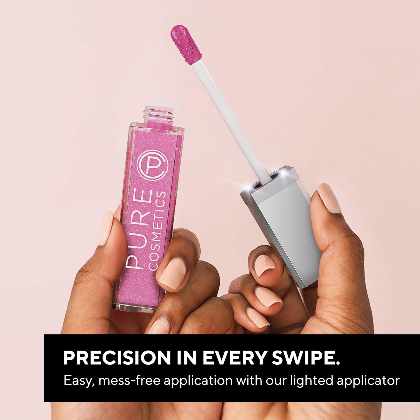 Pure Cosmetics Pure Illumination Lip Gloss - LED-lit Applicator w/Side Mirror - Non-Sticky, Moisturizing & Hydrating Lip Glosses - Soothes & Protects Dry Chapped Lips (Femme Fatale)