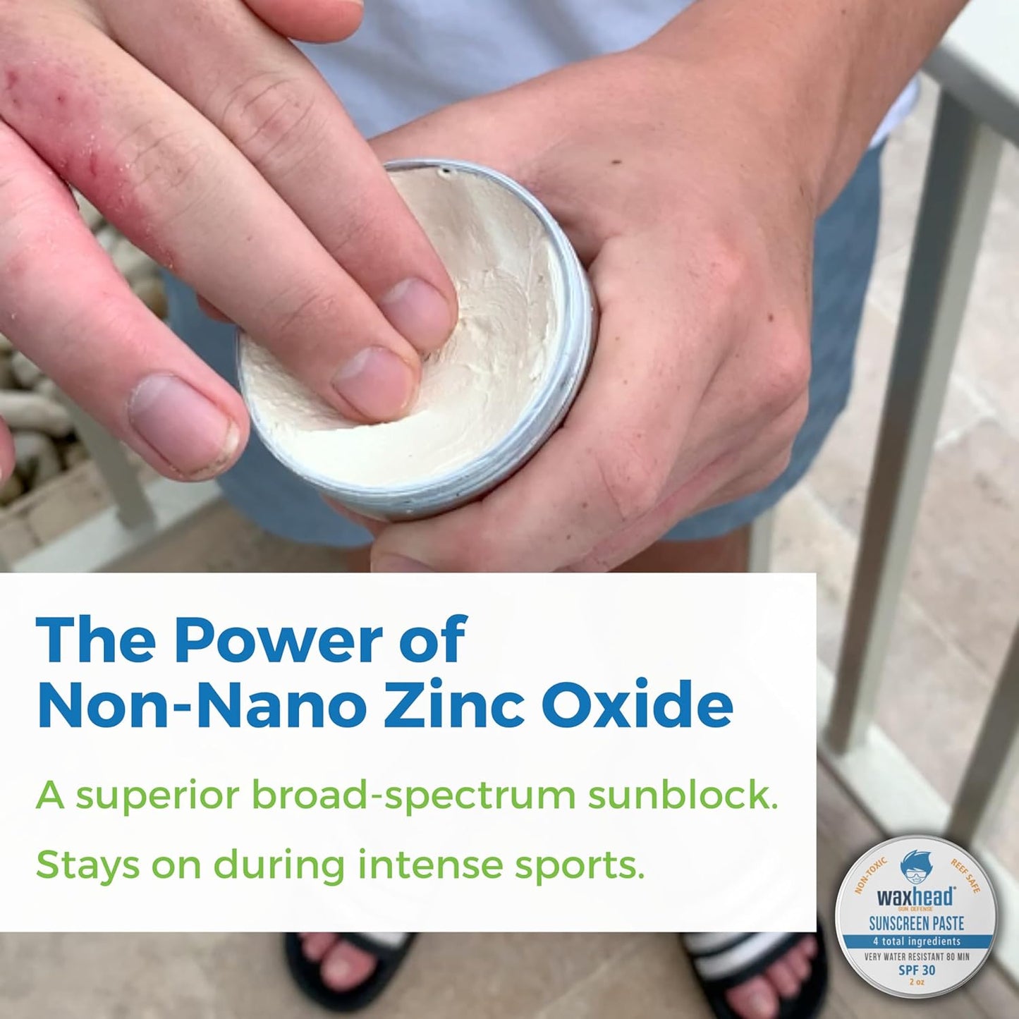 Waxhead Zinc Oxide Sunscreen Face & Nose - Sensitive Skin Safe SPF 30, Reef Safe Physical Visible Protection for Acne Prone Skin, Waterproof Natural Mineral Sunscreen for Kids & Adults (White 2oz)
