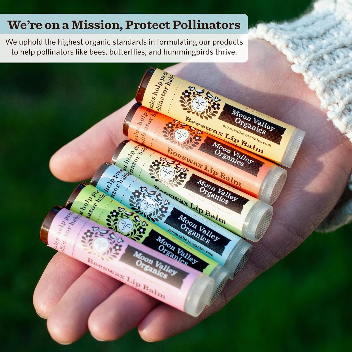 Moon Valley Organics Beeswax Lip Balm for Moisturizing Lips and Cuticles (COOL MINT VANILLA, 6-Pack)