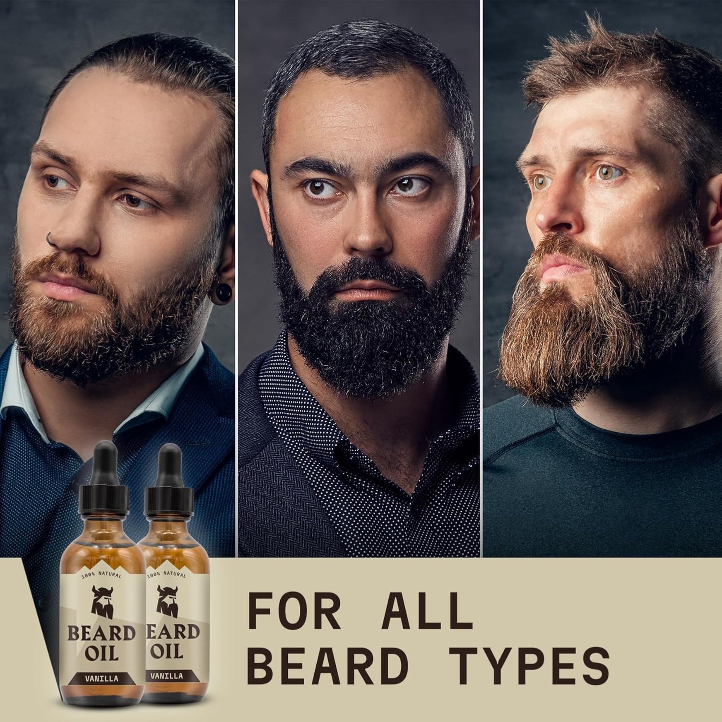 Striking Viking Beard Oil for Men - 2 Fl Oz, Pack of 2, Vanilla Scent - Naturally Derived Conditioner with Almond, Tea Tree, Argan & Jojoba Oil for Beard Growth, Softening & Moisturizing