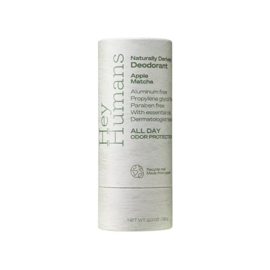Hey Humans Deodorant, Aluminum Free Deodorant for Women and Men, Contains Naturally Derived Ingredients, All Day Odor Control, Refreshing Essential Oils, Earth Friendly Package, Apple Matcha
