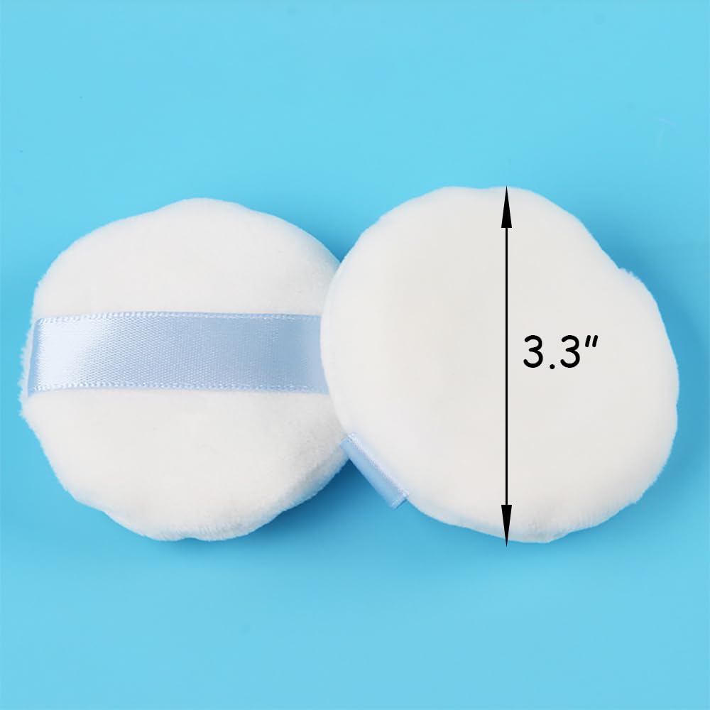 Ultra Soft Powder Puff and Container 3.3" High Density Velvet Dusting Washable Reusable Powder Puff,Body Powder Puff and Glass Jar Holder Loose Powder Box with Puff for Face Makeup(Gray)