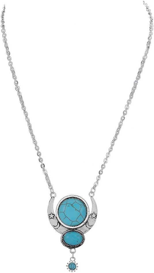 Y2K Necklace Puffy Turquoise Beaded Necklaces Pendant Boho Necklace Leather Choker Wrap Necklaces Jewelry for Women