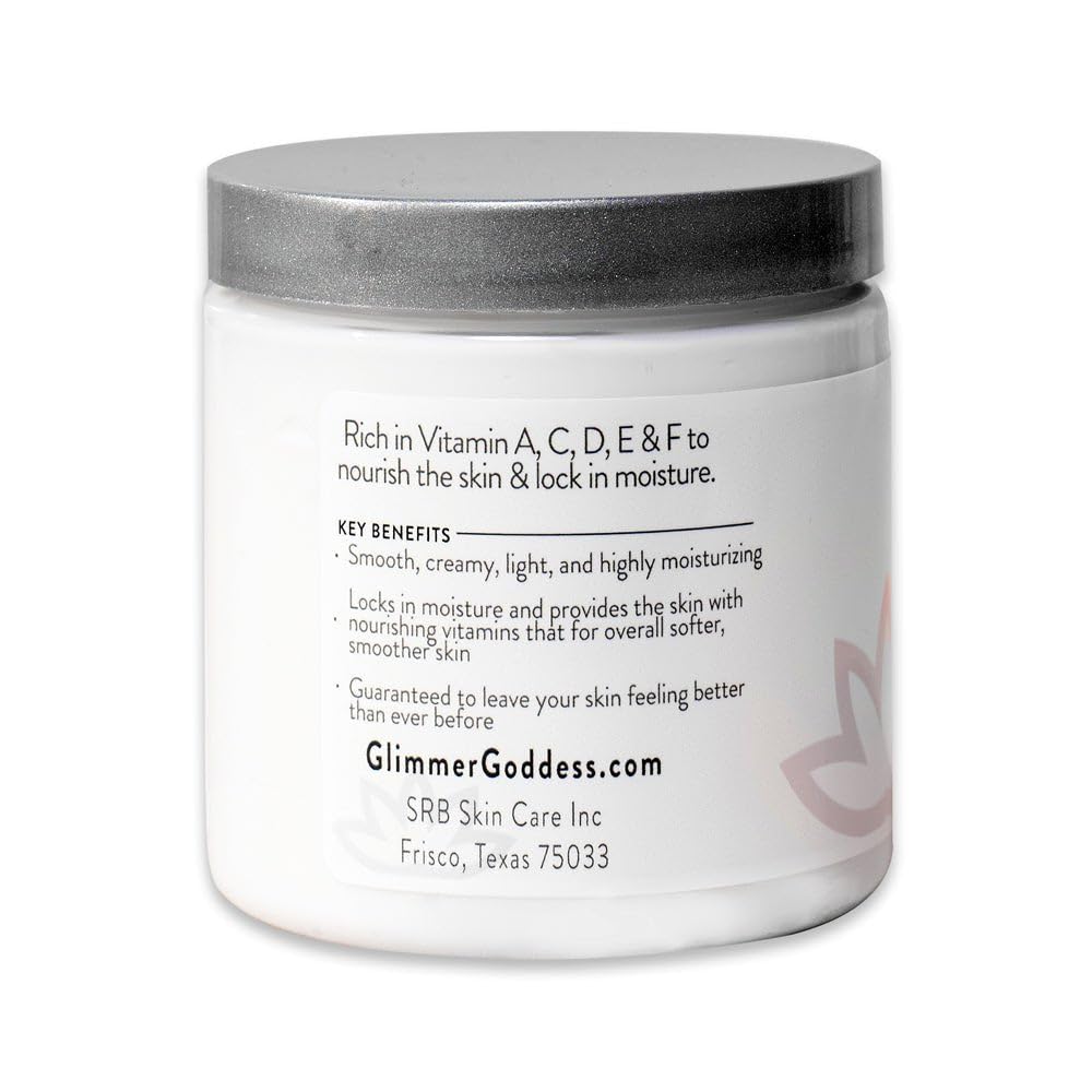 Glimmer Goddess Organic Whipped Body Butter for Women - Moisturizer Cream with Shea & Cocoa Butter, Almonds & Coconut Oil - Candy Cane, 8oz