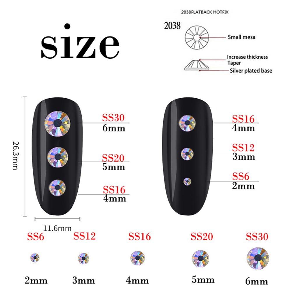 3000 Pieces SS6 2mm Flatback Rhinestones Clear Glass Round Gems Crystals for Nail Art DIY Crafts Clothes Shoes Bags （Mineral Gray）