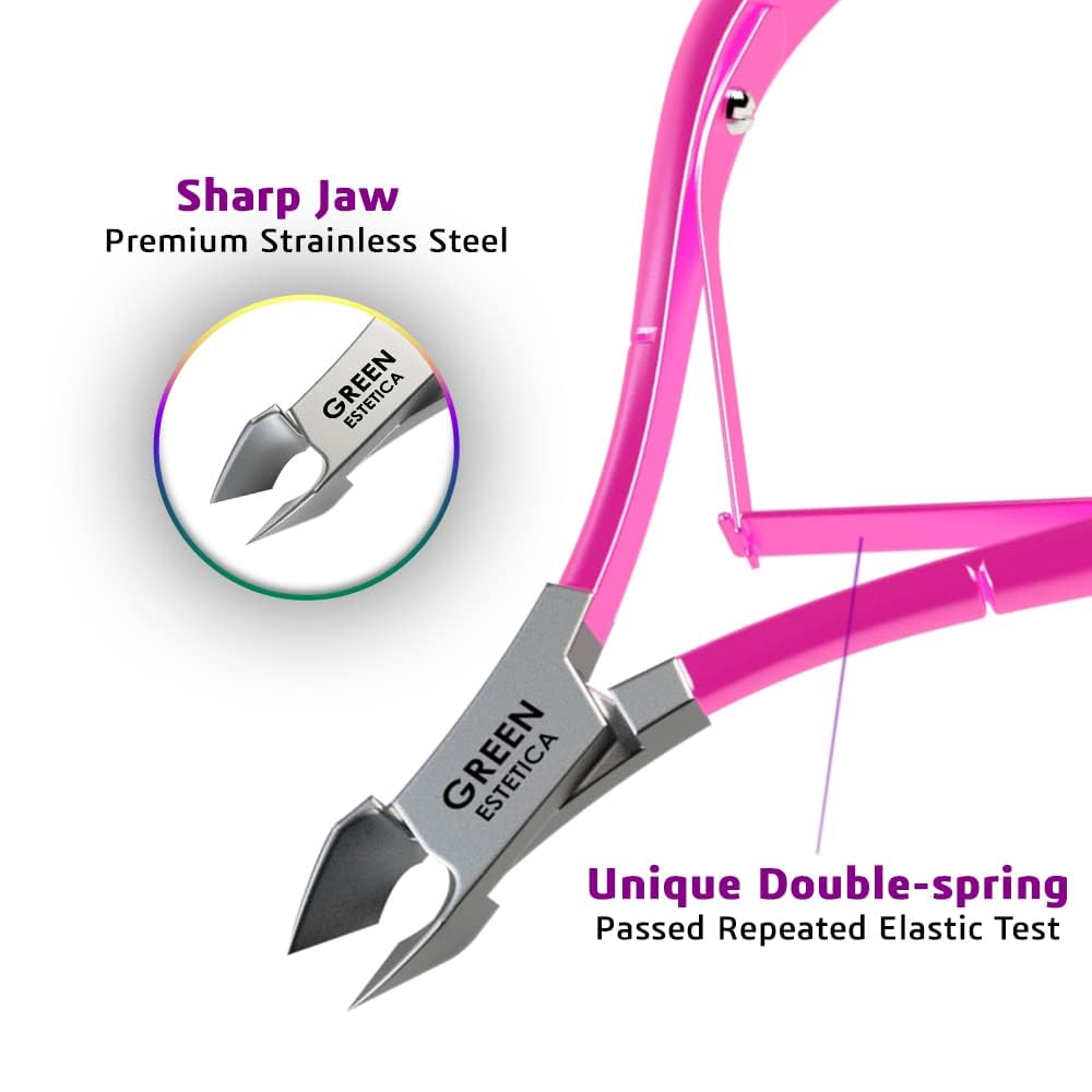 Professional Cuticle Trimmer Nail Cuticle Cutter Stainless Steel Cuticle Nippers with Sharp Blades of Cuticle Remover Clippers Manicure Tools Double Spring for Nail Care Pedicure Nail Tools (Pink)