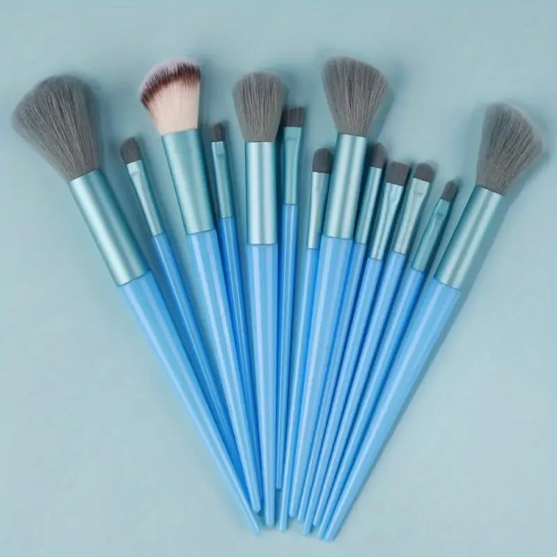 Foundation Makeup Brush Set Kit | 13 Pcs Premium Synthetic Kabuki Eye Shadows Make Up Brushes + 1 Sponge + 1 Brush Bag for Travel and Home Use (BROWN)