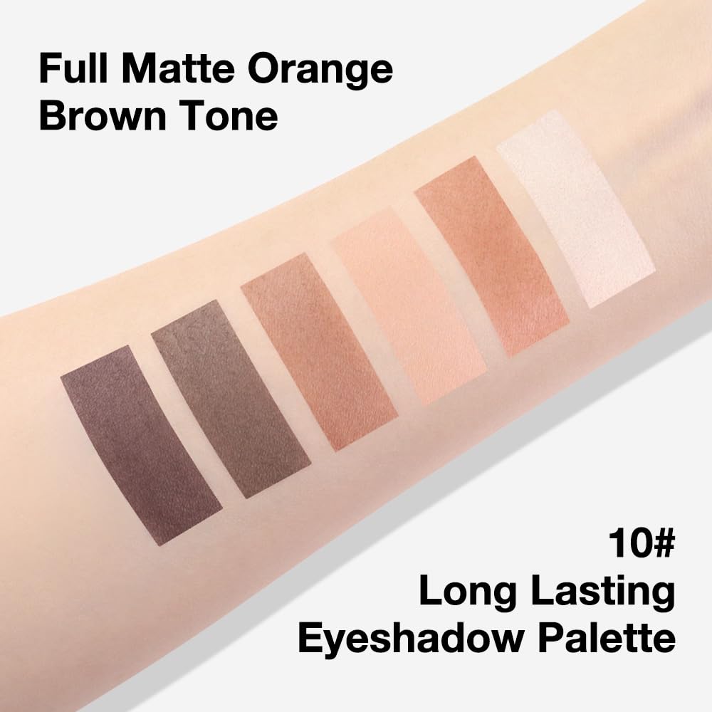 evpct 6 Colors Light Ivory Nude Brown Eyeshadow Palette, Stone Putty Taupe Black Cherry Dark Mauve Natural Matte High Pigment Mini Travel Eye Shadow Palette Makeup for Older Women, Built in Mirror