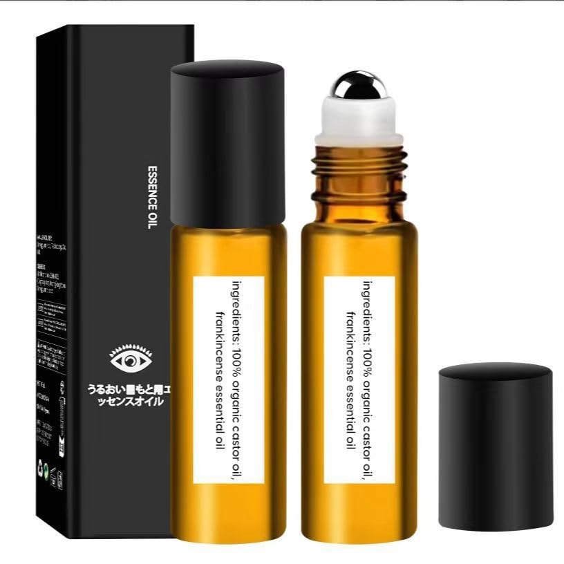 Time Eraser Oil, 2PCS Time Eraser Roller Ball Castor Oil, Time Eraser for Puffy Eye Bags Fine Lines Dark Circles Wrinkles with 360° Eye Roller Massage Ball