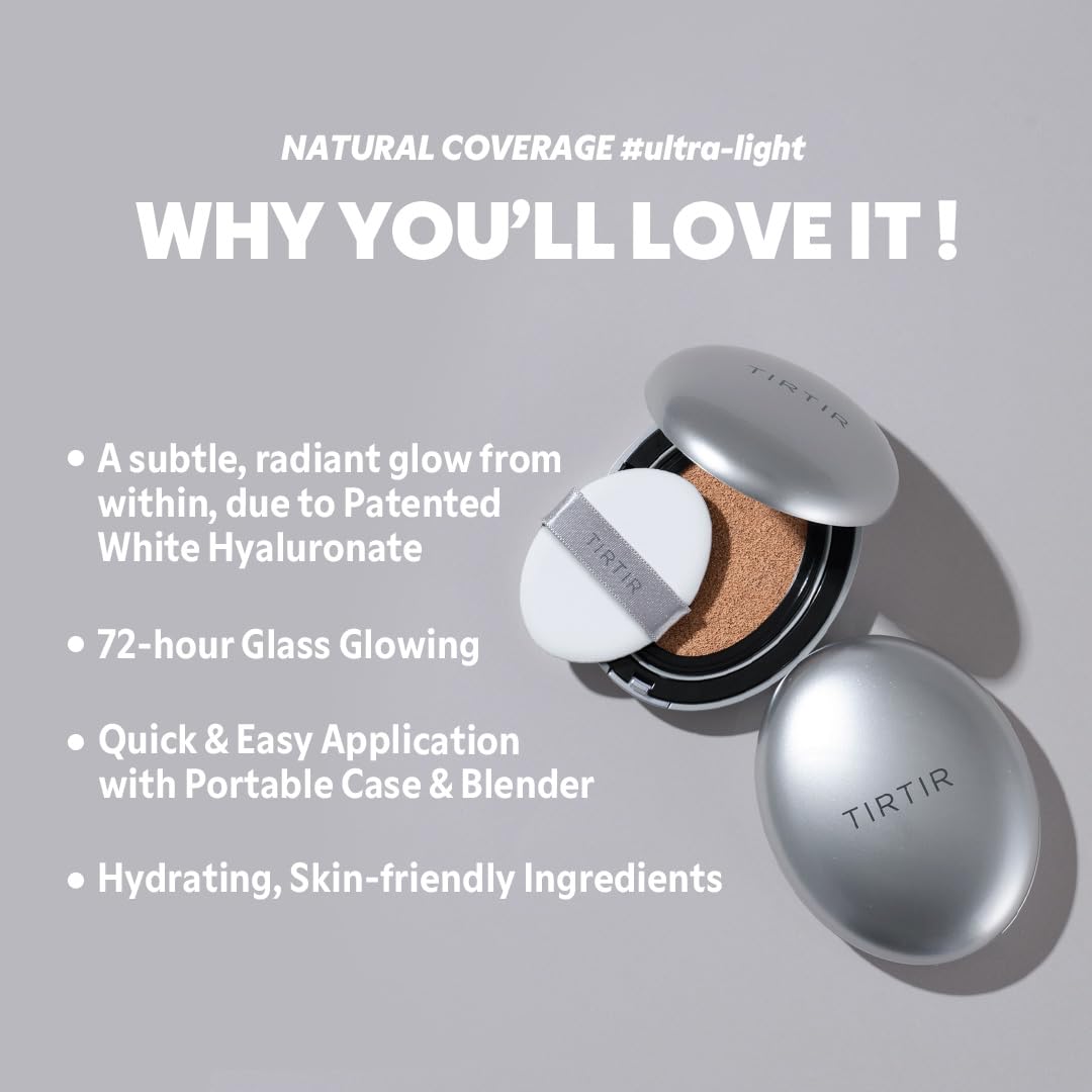 TIRTIR Mask Fit Aura Silver Cushion Foundation | Semi-glow Finish, Natural Coverage, Moisturizing, Lightweight, Korean cushion foundation (#31N French Beige, Full Size, 0.63 Fl Oz)