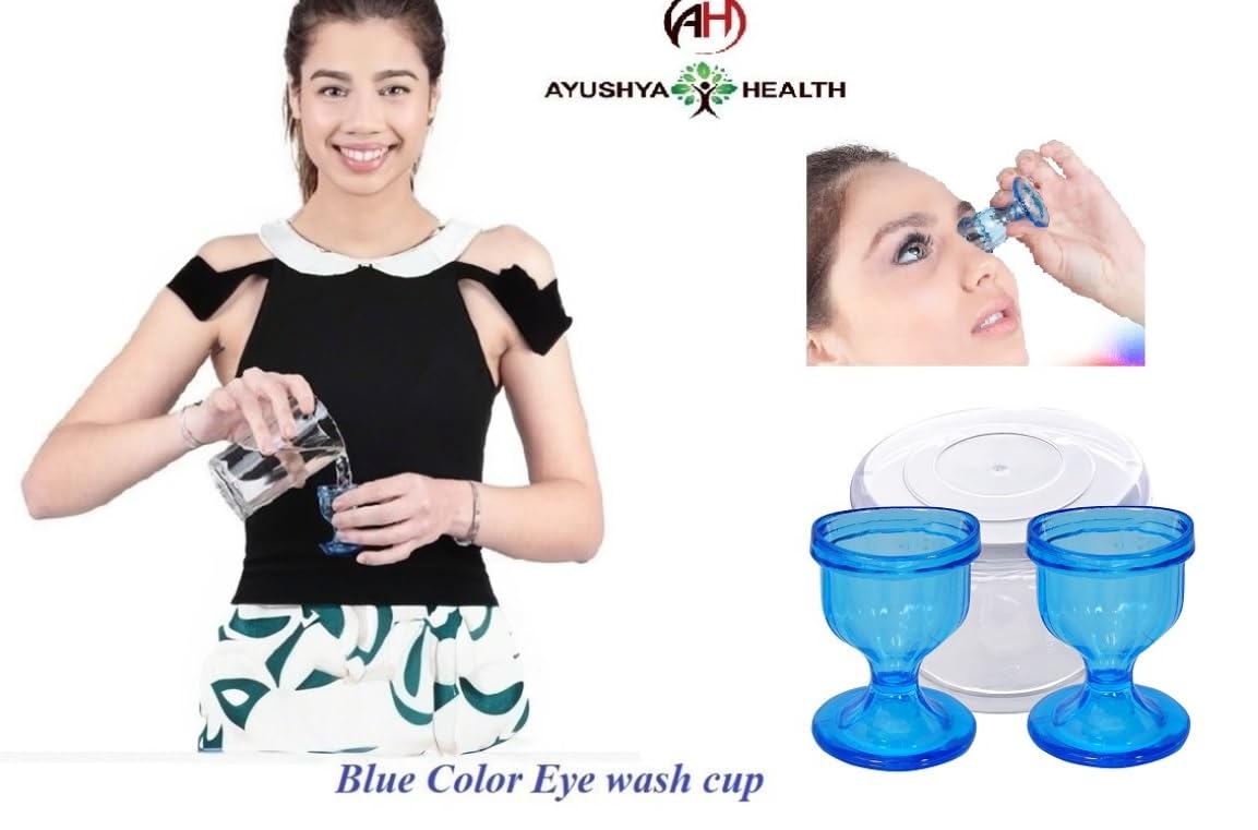 BlueCOLOR Eye Wash Cups with Storage Container- Eye Cups for Eye wash Shaped Rim for Eye Rinse, Cleansing, Remove Dust, Makeup & Irritants- Eye wash kit Set of 2 Eye Cup