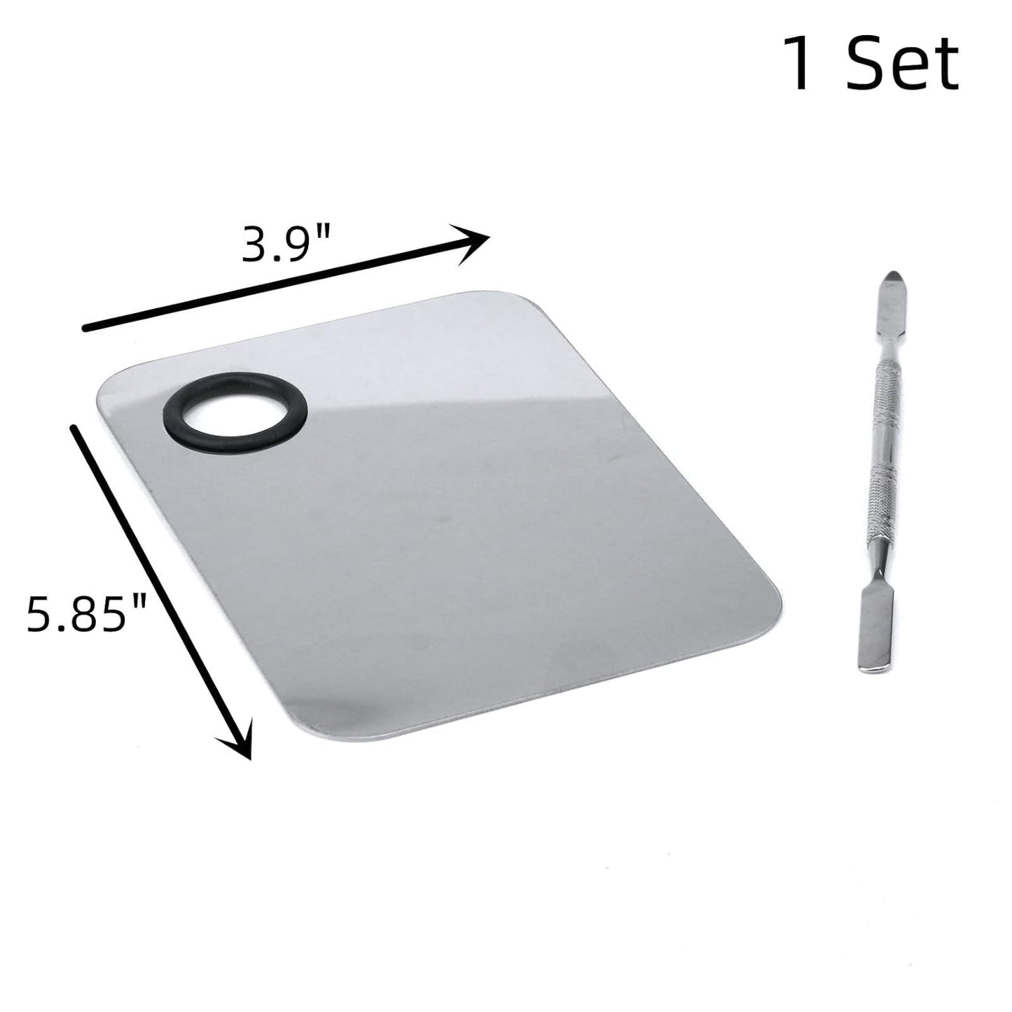 Stainless Steel Professional Beauty Palette,Large Square and Half Moon Color Palette，Silver，with Color Stick,1 SET