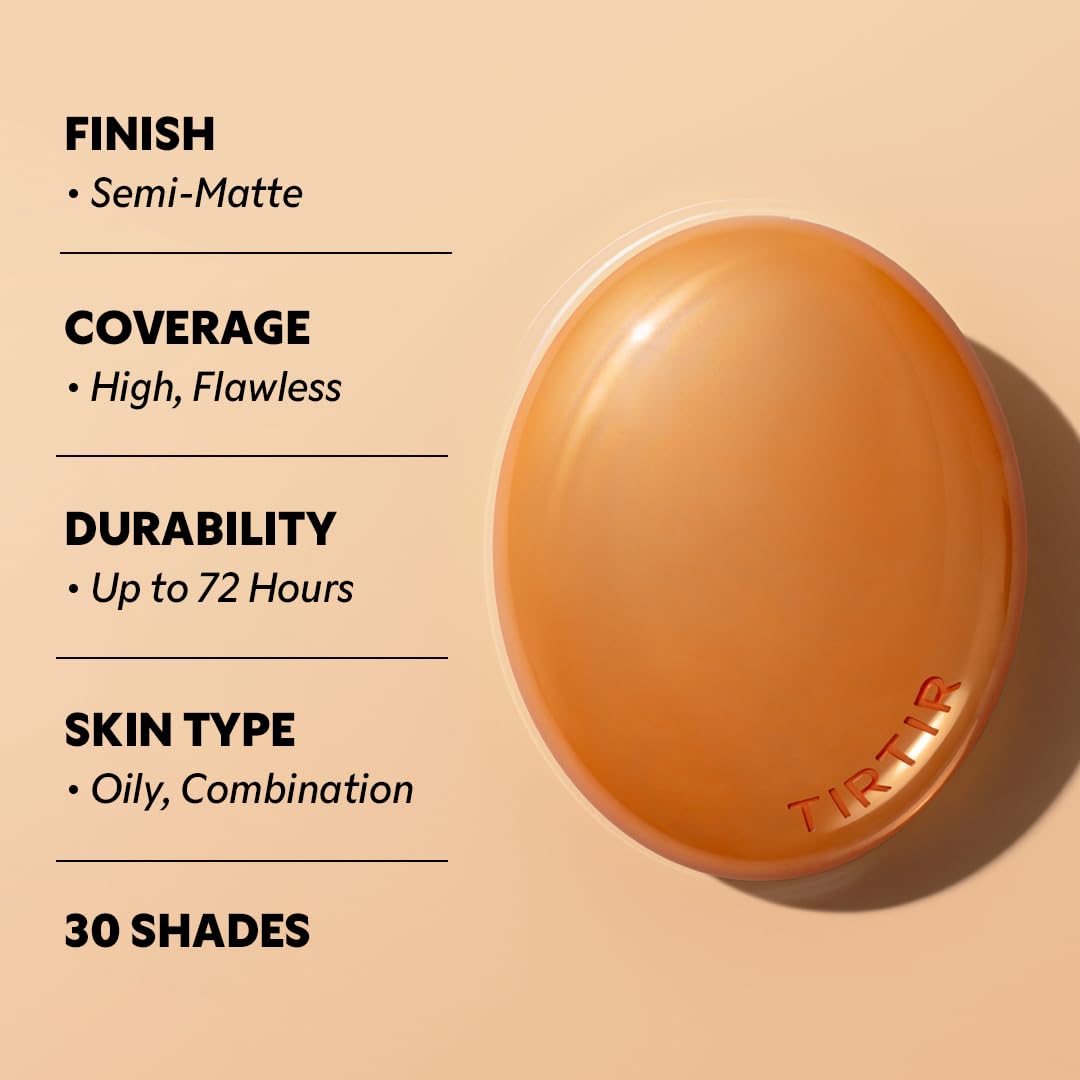 TIRTIR Mask Fit Ai Filter Cushion Foundation | AI-Like Semi-Matte Finish - Up to 72-Hour Medium to Full Coverage Korean BB Cushion Make up Beauty, #10C Shell, 0.63 Fl Oz