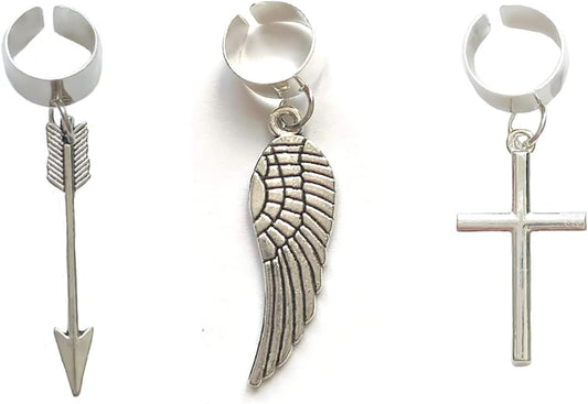 Angel Wings Ear Cuffs 3Pcs Arrow Cross Ear Chain Helix Cartilage Clip Dangle Jewelry for Women Men…