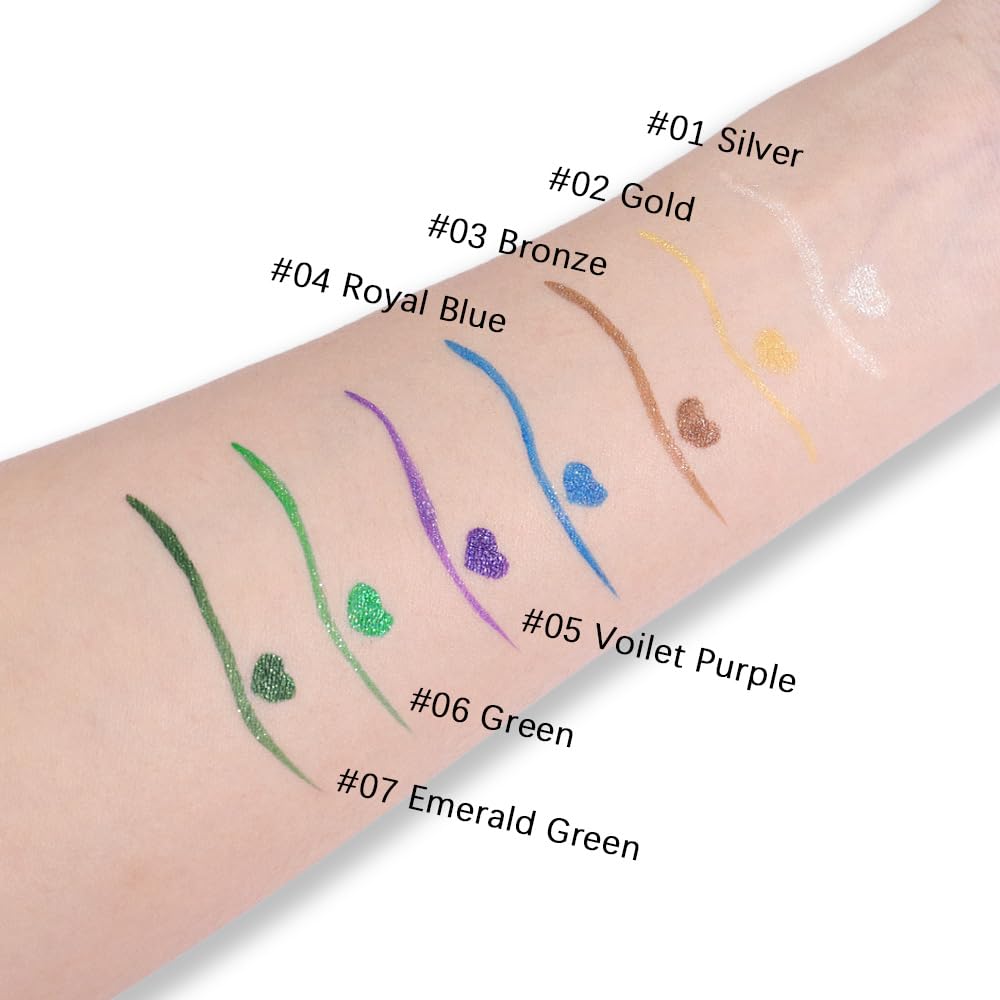 evpct 1Pcs Silver Glitter Liquid Eyeliner, Metallic Shimmer Light Silver Eyeliner Liquid Eye Liner Eyeshadow Pencil Face Body Glitter Makeup, Longwear Waterproof, Fake Eyelashes Mascara Accessories