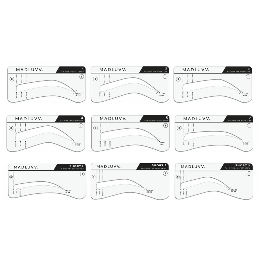 MADLUVV Brow Stamp Kit with Brow Stencils – Easy Eyebrow Shaper for Natural-Looking Brows – Popular Eyebrow Stencil Kit Used by Professionals – 9 Shapes, Spoolie, Travel Bag & Stamp (Taupe)