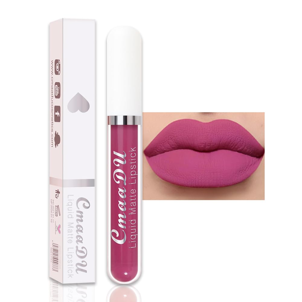 evpct 1Pcs Violet Pink Liquid Matte Lipstick Lipgloss Set for Women, labiales mate 24 horas originales matte larga duracion 24 Hour Lipstick Lip Stains Long Lasting Waterproof 24, 10#
