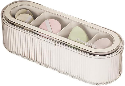 Clear Acrylic Makeup Brush Holder Organizer With Lid - Cosmetic Storage Case Display for Vanity and Sponges