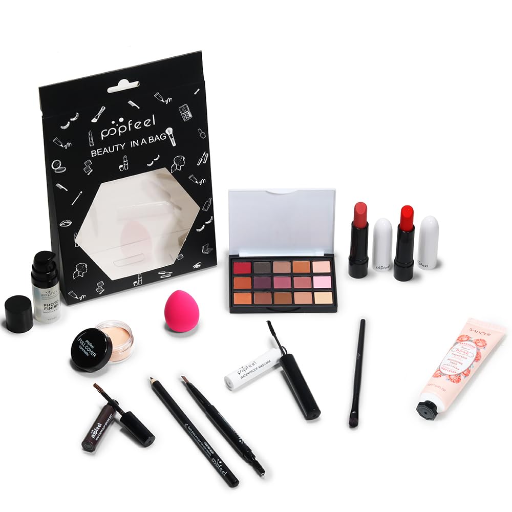 All in One Eyeshadow Palette Makeup Set, Makeup Kit with Primer, Mascara, Concealer Palette, Lip Stick, Brow Pen, Travel Makeup Bundle Holiday Surprising Makeup Gift Box for Women Girl