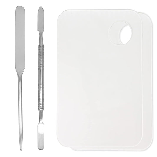 Stainless Steel Foundation Spatula with Makeup Mixing Palette, Foundation Makeup Tray Acrylic Makeup Palette Cosmetic Nail Art Color Mixing Tool Make Up Spatula, Pack of 4