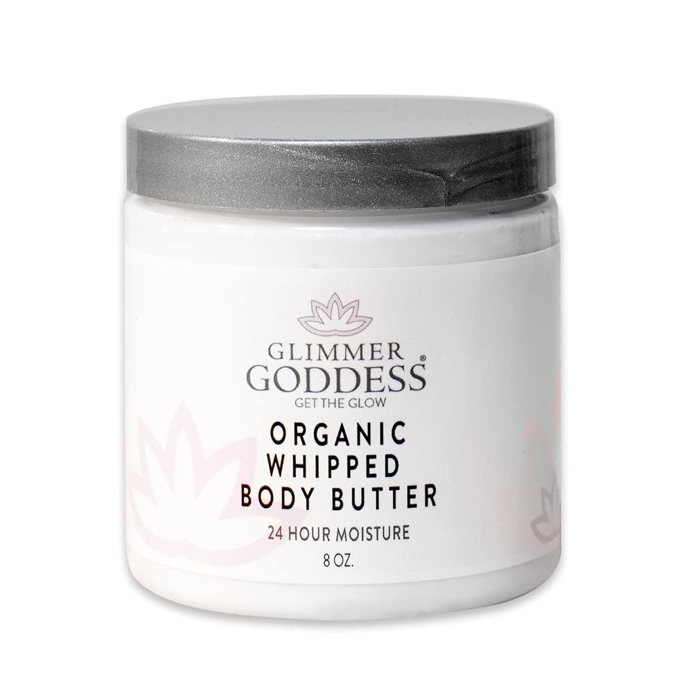 Glimmer Goddess Organic Whipped Body Butter for Women - Moisturizer Cream with Shea & Cocoa Butter, Almonds & Coconut Oil - Caribbean Breeze, 8oz