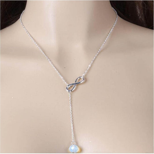 Boho Crystal Infinity Necklace Gold Y Necklace Minimalist Crystal Y Lariat Necklace Chain Jewelry for Women and Girls