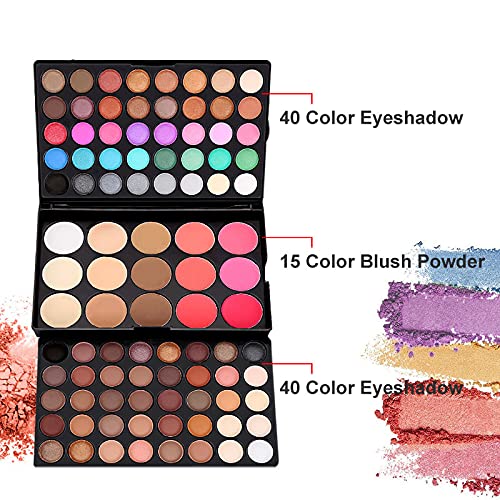 All-in-one Makeup Set Holiday Gift | Full Makeup Kit for Women Essential Starter Bundle Include Eyeshadow Palette Lipstick Blush Cream Concealer Face Powder Eyeliner Mascara Lipgloss Brush