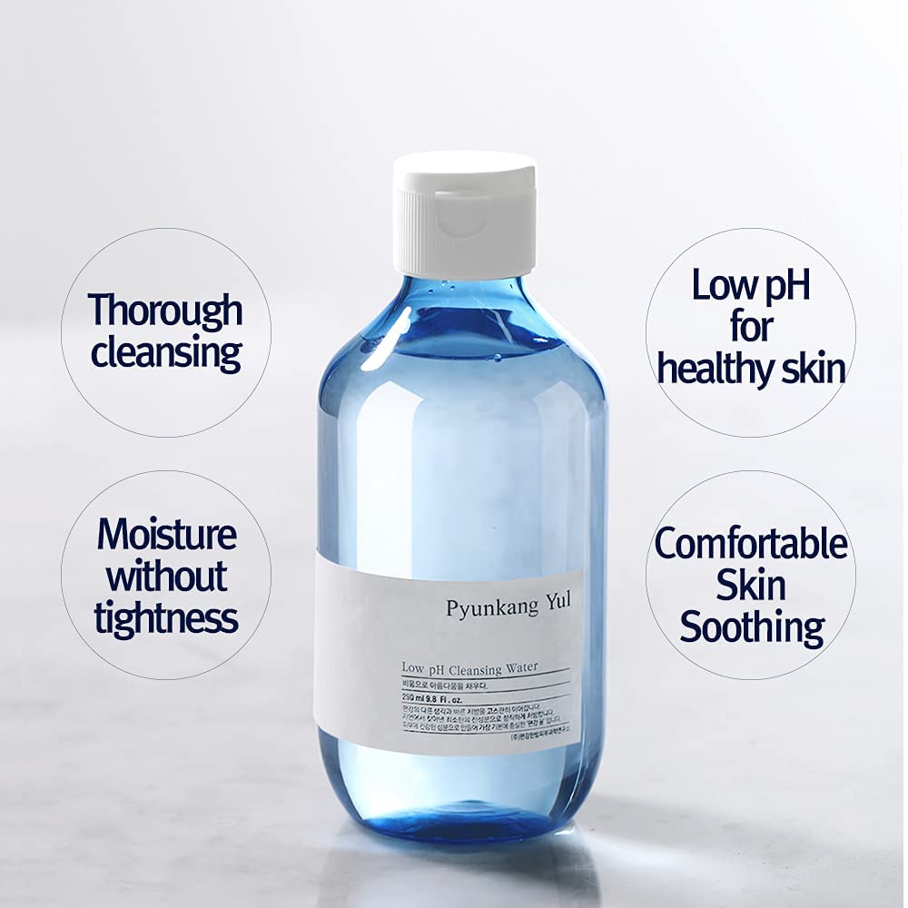 Pyunkang Yul PKY Low pH Cleansing Water Makeup Remover Face Cleanser with Witch Hazel and AHA - Cica, Tea Tree Extract Natural Ingredients Ceramide Micellar Water 9.8 Fl Oz