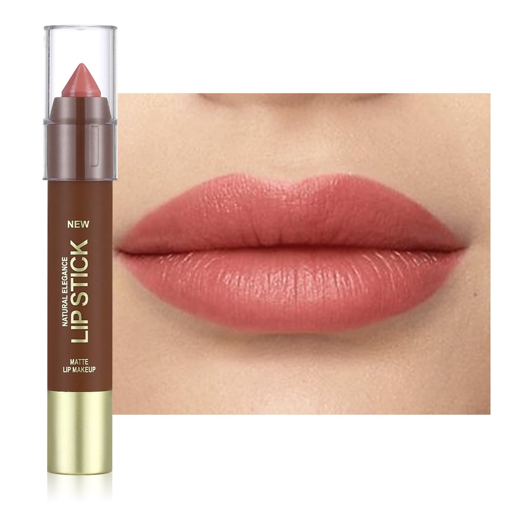 Matte Lipstick Crayon Set for Women, Nude Pink 24 Hour Lipstick Lip Liner Pencil, Neutral Lip Stick Lipliner Long Lasting Waterproof Smudge Proof, Vegan & Cruelty-Free, 03