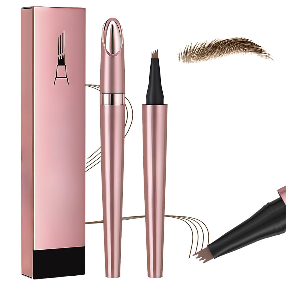 Microblading Eyebrow Pen, New 3D Microblading Eyebrow Pencil, Waterproof Eye Brow Pen with 4 Tip, Natural Magic Eyebrow Makeup Fine Stroke Contouring Pencil Long-Lasting Stay on All Day (Dark Brown)