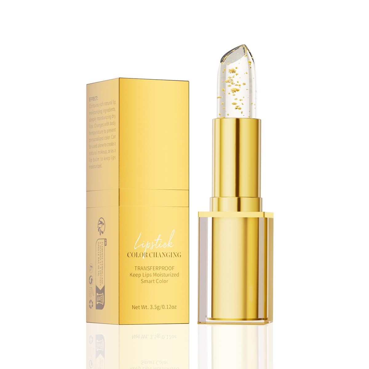 Transferproof Color Changing Lipstick,Color Changing Lipstick for Women Girls,Temperature Change Moisturizer,Waterproof Moisturizer Lip Balm(Gold Foil)