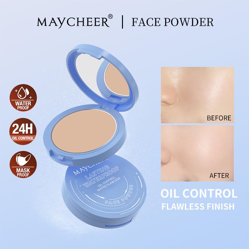 Oil Control Face Pressed Powder, Matte and Smooth Translucent Powder Setting Powder Makeup, Waterproof Long Lasting Finishing Face Powder, Cruelty-free, 0.35Oz (01 White)