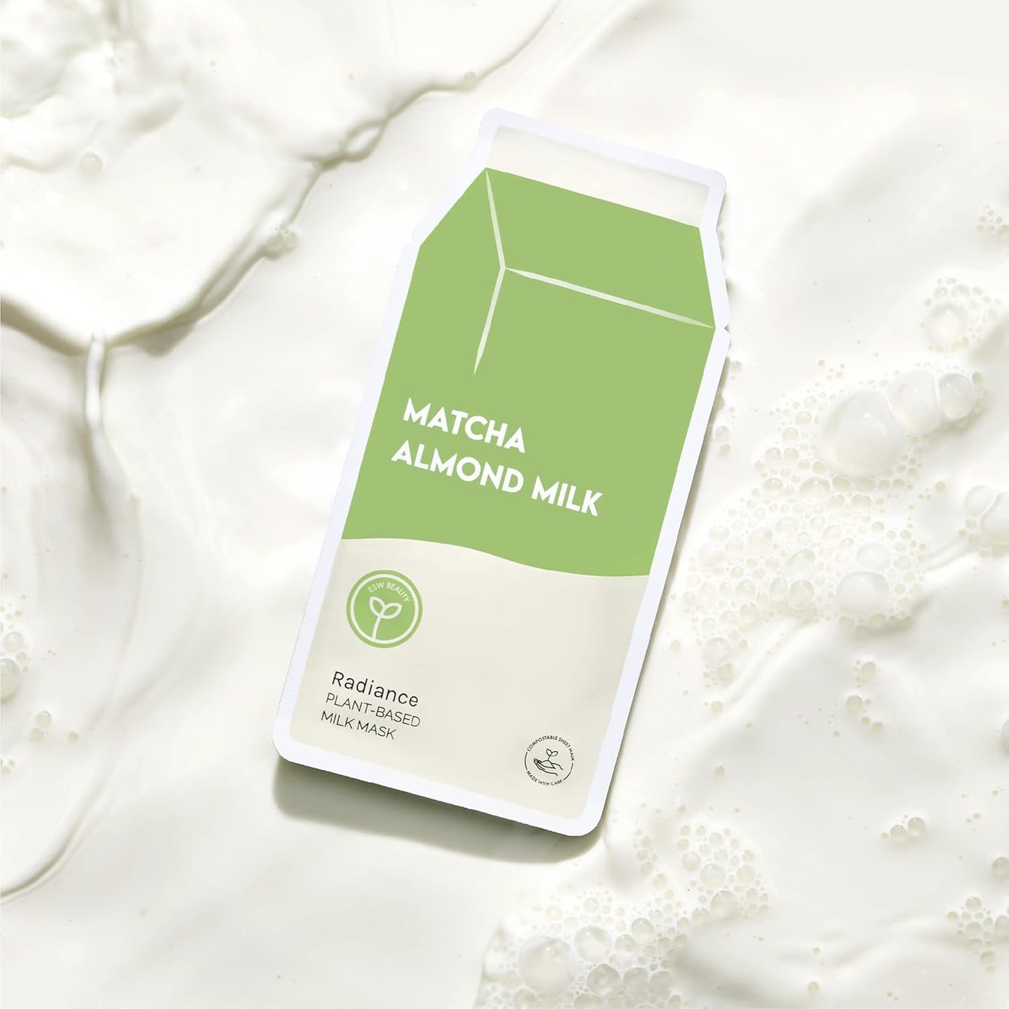 ESW Beauty Matcha Almond Milk - Radiance Plant-Based Milk Face Mask - Revitalizing with Matcha Green Tea & Sweet Almond for Dull, Uneven Skin - Awakens & Revitalizes