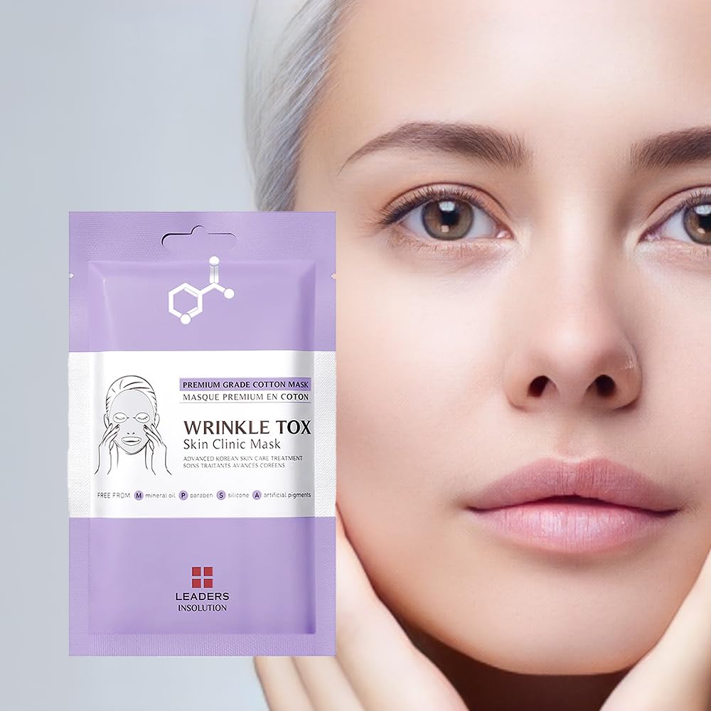Leaders Insolution Wrinkle Tox Skin Clinic Mask | Adenosine-Infused Anti-Aging Facial Sheet for Fine Lines, Wrinkles, and Firmness | Premium Grade Cotton, Collagen Boosting (10 Sheets)