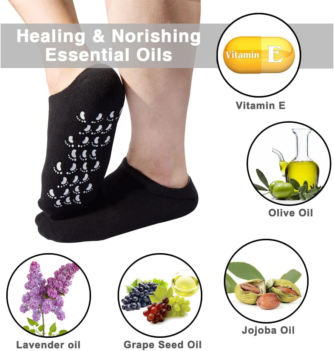 Codream Large Men's Moisturizing Gel Socks Men's Feet Care Ultimate Treatment for Dry Cracked Rough Skin on Feet Pack of 2 Pairs Black US Men 10-15