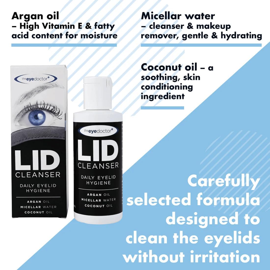 The Eye Doctor Lid Cleanser – Eyelid Cleanser to Remove Debris and Make Up from Eyelids – Suitable for Sensitive Eyes – Contains Argan Oil Coconut Oil and Micellar Water 100ml