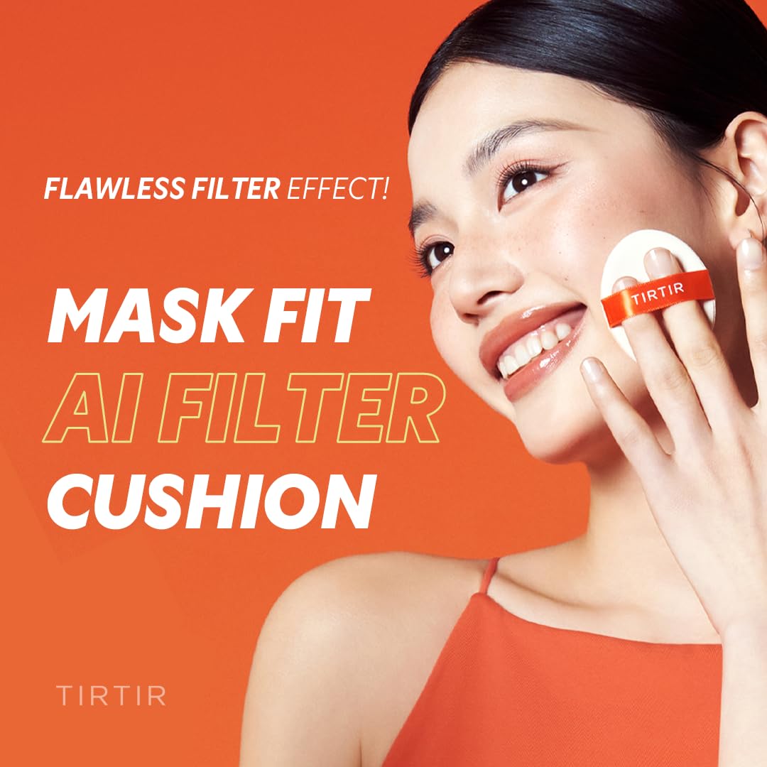 TIRTIR Mask Fit Ai Filter Cushion Foundation | AI-Like Semi-Matte Finish - Up to 72-Hour Medium to Full Coverage Korean BB Cushion Make up Beauty, #22N Shell Beige, 0.63 Fl Oz