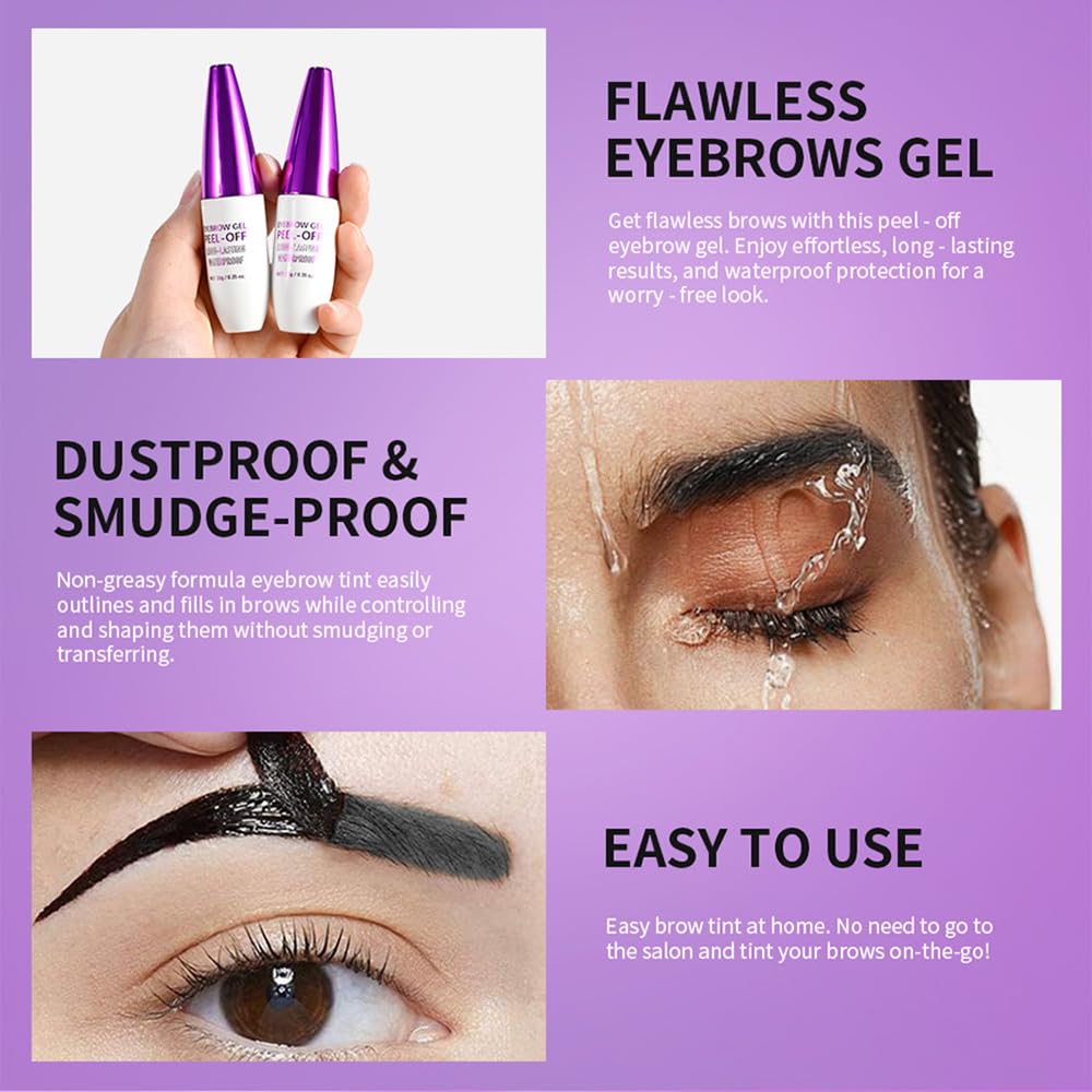 2Pcs Peel Off Eyebrow Tint Gel - Waterproof & Sweatproof All-Day Wear, Transfer-Resistant Tattoo Effect, All Skin Types + Mother’s Day Gift Set, 02#Brown